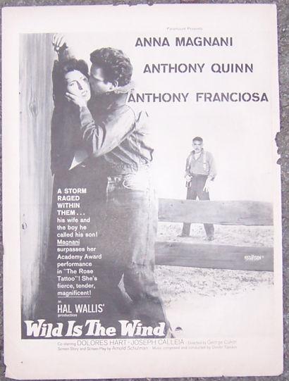 Image for 1957 WILD IS THE WIND MOVIE MAGAZINE ADVERTISEMENT