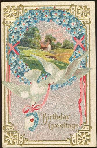 Postcard - Two White Doves Wishing You Birthday Greetings Postcard