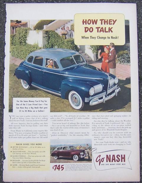 Advertisement - 1940s Nash Big Sedan Automobile Life Magazine Advertisement