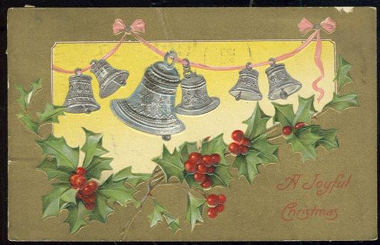 Postcard - Joyful Christmas Gold Postcard with Silver Bells