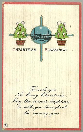 Postcard - Christmas Blessings Postcard with Trees and Landscape