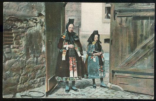 Postcard - Two Young Girls in Traditional Hessian Costumes