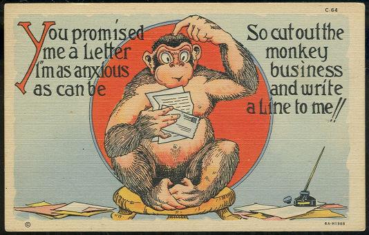 Postcard - Teich Comic Postcard of a Monkey Writing a Letter
