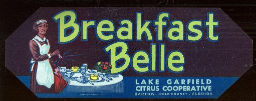 Advertisement - Breakfast Belle, Lake Garfield Citrus Co-Op Can Label