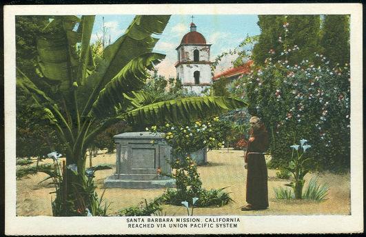 Postcard - Union Pacific Railroad Postcard of the Santa Barbara Mission, California