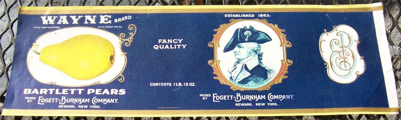 Advertisement - Wayne Brand Bartlett Pears Can Label
