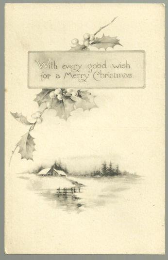 Postcard - Merry Christmas Postcard with Snowy Landscape and Holly