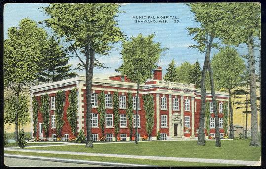 Postcard - Municipal Hospital, Shawano, Wisconsin