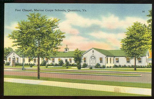 Postcard - Post Chapel, Marine Corps Schools, Quantico, Virginia