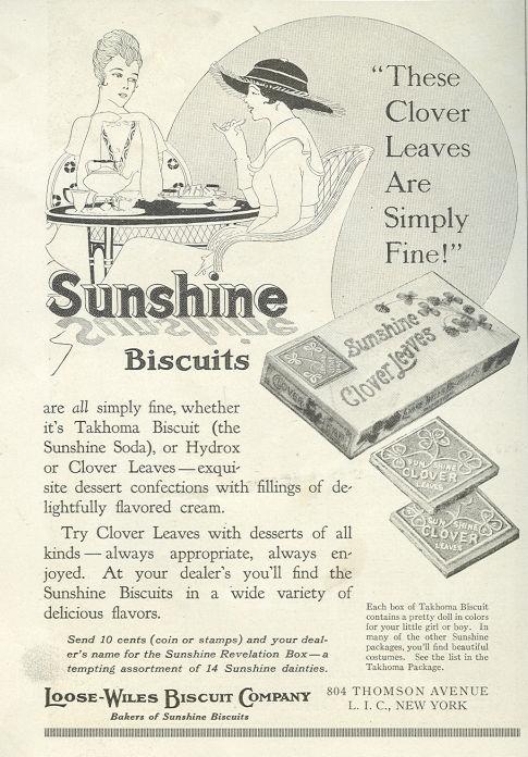 Advertisement - 1916 Ladies Home Journal Sunshine Clover Leaves Biscuits Magazine Advertisement