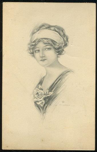 Postcard - Lovely Victorian Lady with Rose