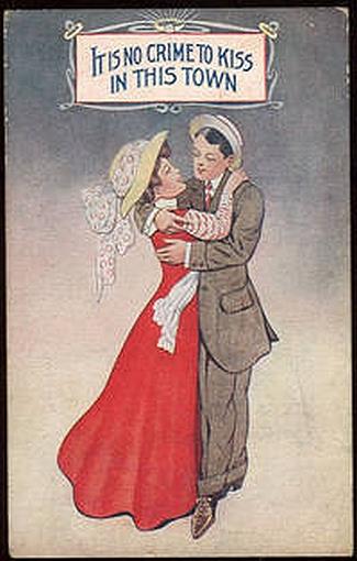 Postcard - Kissing Couple, It Is No Crime to Kiss in This Town