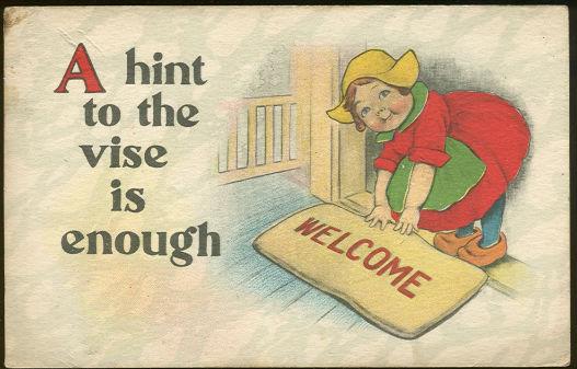 Postcard - Little Dutch Girl Laying out the Welcome Mat