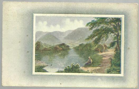 Postcard - Pastoral Scene with Little Boy at Lake