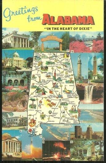 Postcard - Greetings from Alabama Map Postcard