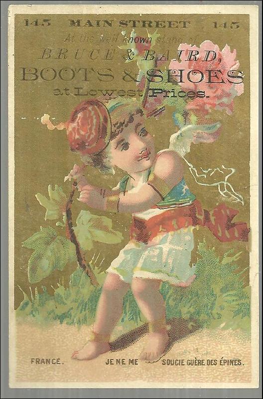 Advertisement - Victorian Trade Card for Bruce and Baird Boots and Shoe