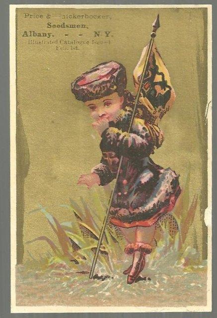 Advertisement - Victorian Trade Card for Price and Knickerbocker Seedsmen, Albany, New York with Lovely Girl