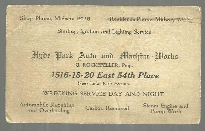 Image for BUSINESS CARD FOR HYDE PARK AUCTO AND MACHINE WORKS, CHICAGO, ILLINOIS