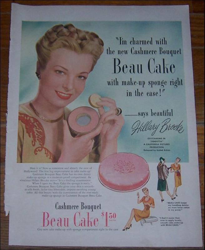 Image for 1947 BEAU CAKE MAKE UP LIFE MAGAZINE COLOR ADVERTISEMENT WITH HILLARY BROOKE
