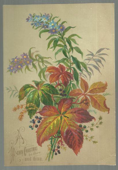 Christmas - Victorian Merry Christmas Card with Leafy Bouquet