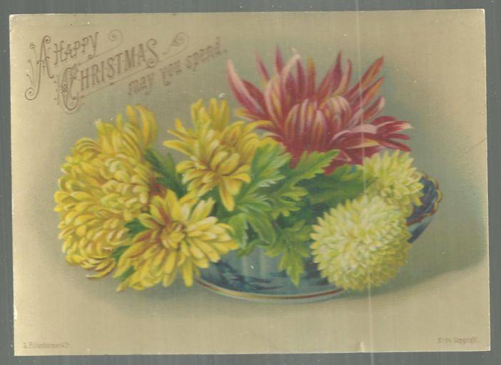 Christmas - Victorian S. Hildesheimer Christmas Card with Floral Bouquet