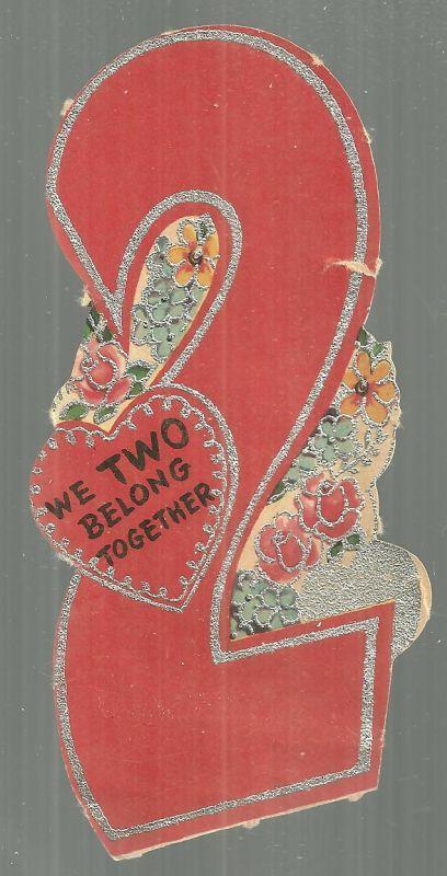 Valentine - Vintage Number Two Valentine Card with Silver Glitter