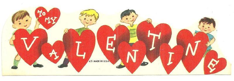 Valentine - Vintage Valentine Card with Boys Holding Hearts with Letters