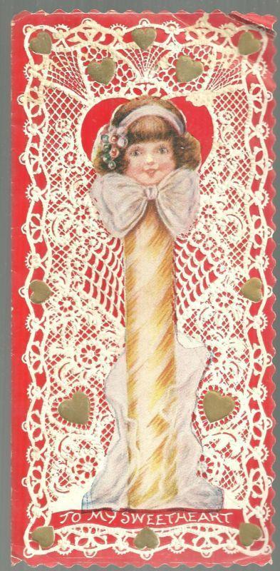Valentine - Vintage Valentine Card with Girl As Stick of Candy