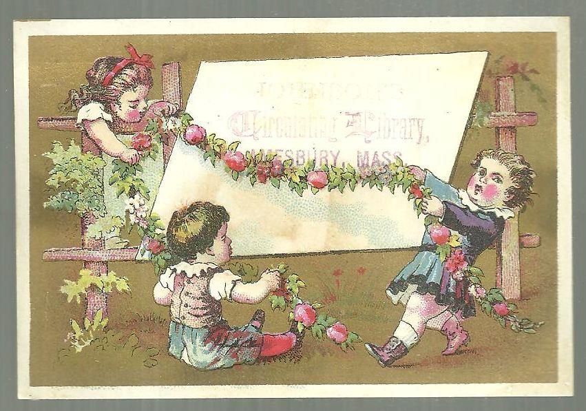 Advertisement - Victorian Trade Card for Johnson's Circulating Library, Amesbury, Massachusetts with Children