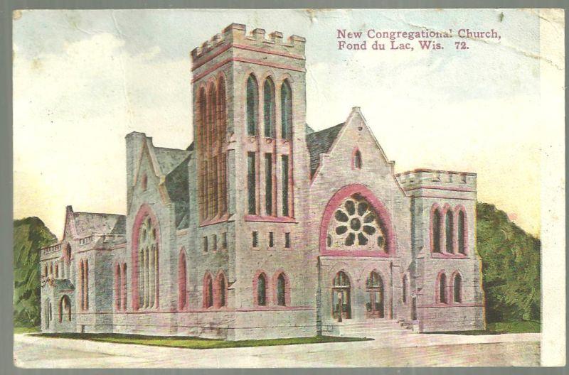 Postcard - New Congregational Church, Fond Du Lac, Wisconsin