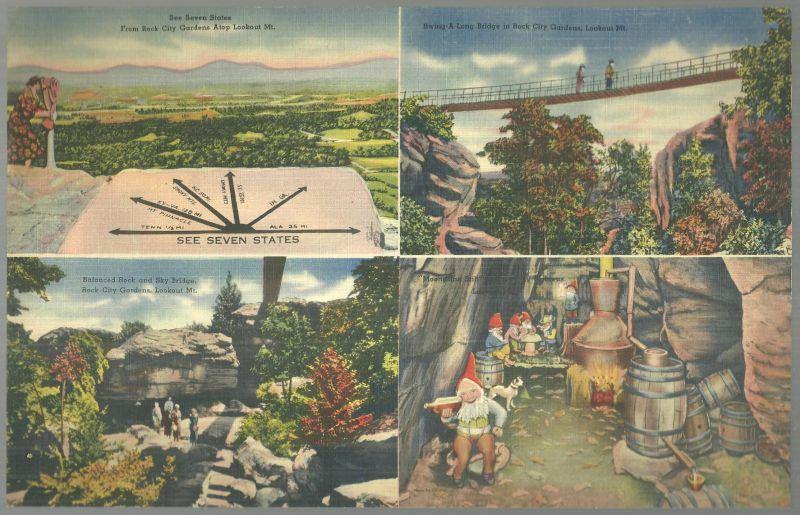 Postcard - Jumbo Postcard of Four Views from Rock City Gardens, Tennessee