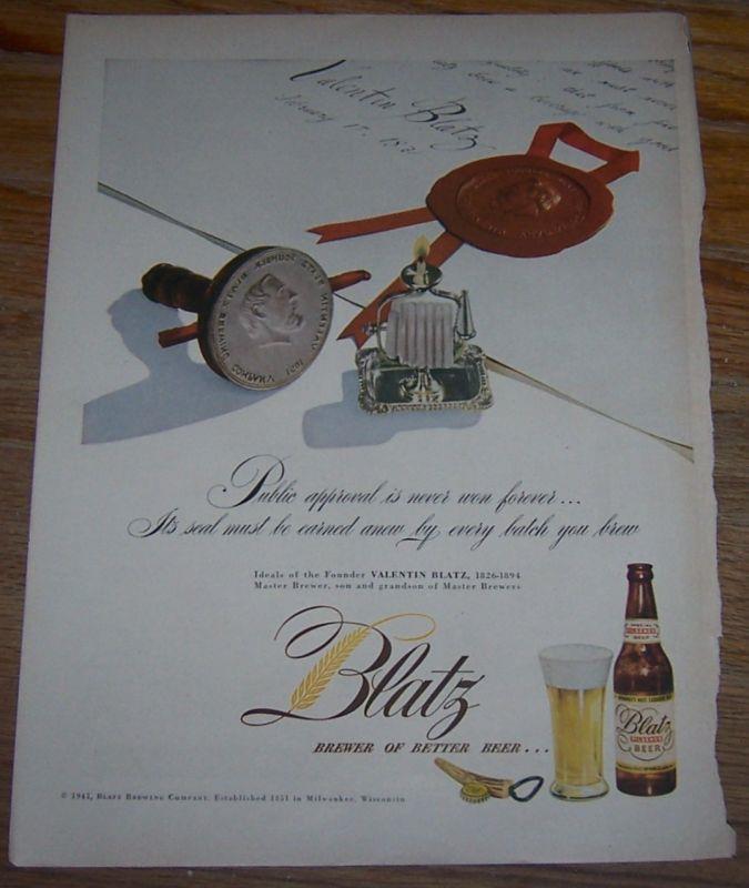 Advertisement - 1947 Blatz Beer Life Magazine Color Advertisement