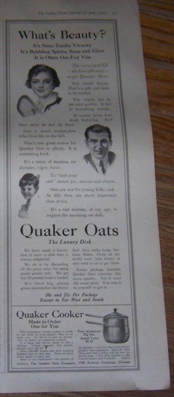 Advertisement - 1916 Ladies Home Journal Quaker Oats Magazine Advertisement