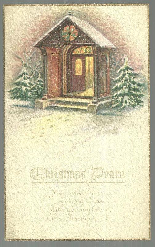 Postcard - Christmas Peace Postcard with Snowy Church Doorway