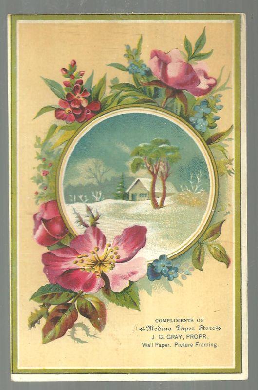 Advertisement - Victorian Trade Card for Medina Paper Store with Snowy Landscape