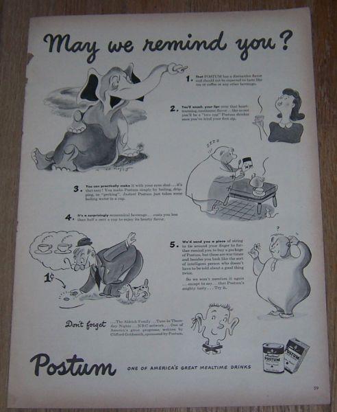 Image for 1943 POSTUM LIFE MAGAZINE ADVERTISEMENT