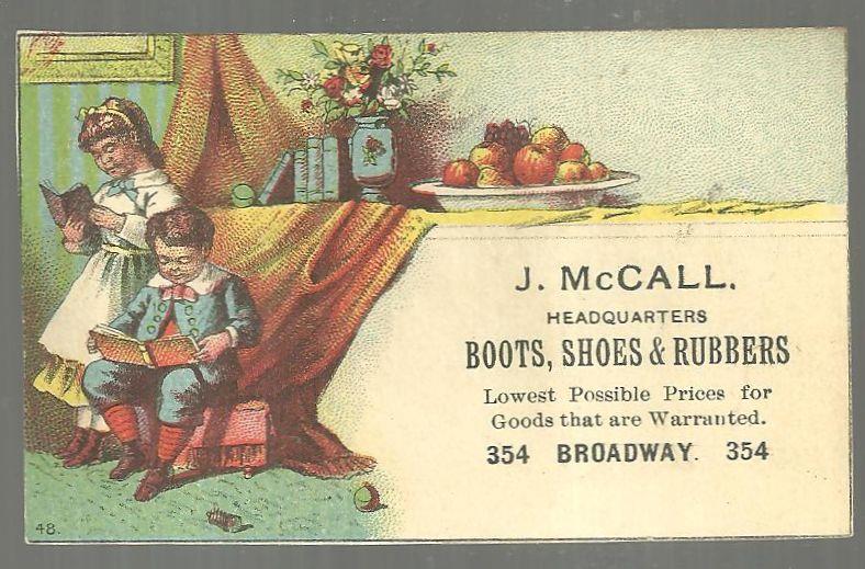 Advertisement - Victorian Trade Card for J. Mccall Boots with Children Reading