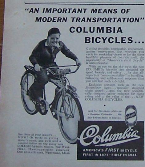Advertisement - 1941 Columbia Bicycles Magazine Advertisement