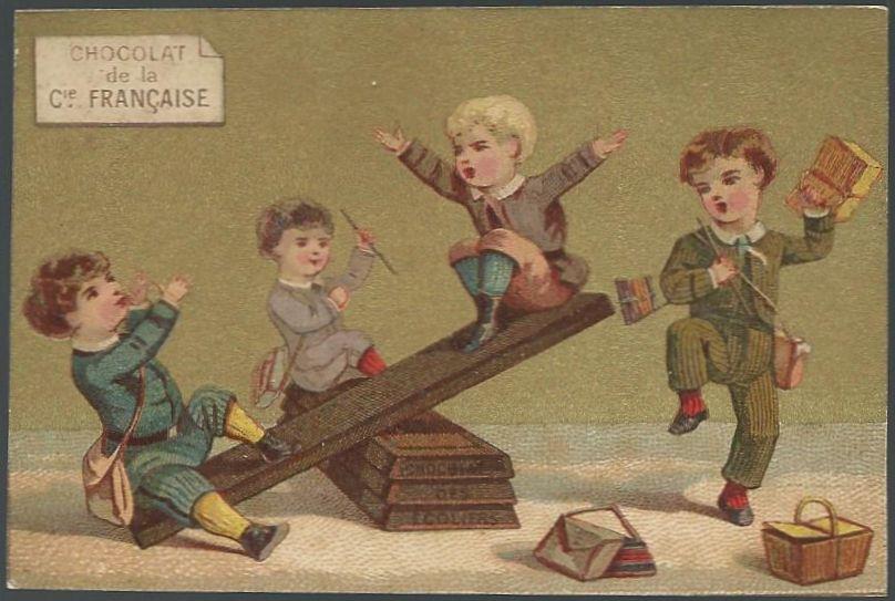 Advertisement - Victorian Trade Card for Chocolat de la Cie Francaise with Boys Playing