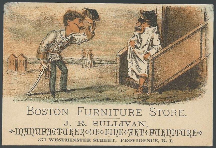 Advertisement - Victorian Trade Card for Boston Furniture Store with Soldiers