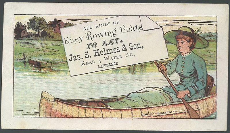 Advertisement - Victorian Trade Card for Jas. S. Holmes Rowing Boats with Lady in Canoe