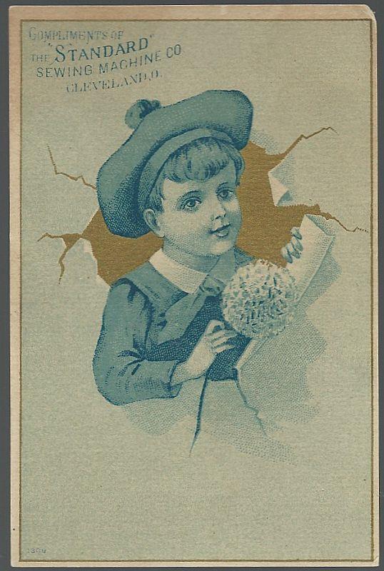 Advertisement - Victorian Trade Card for Standard Sewing Machine Co. , Cleveland, Ohio with Boy and Flower