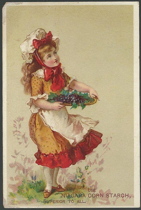 Advertisement - Victorian Trade Card for Niagara Corn Starch with Girl and Grapes