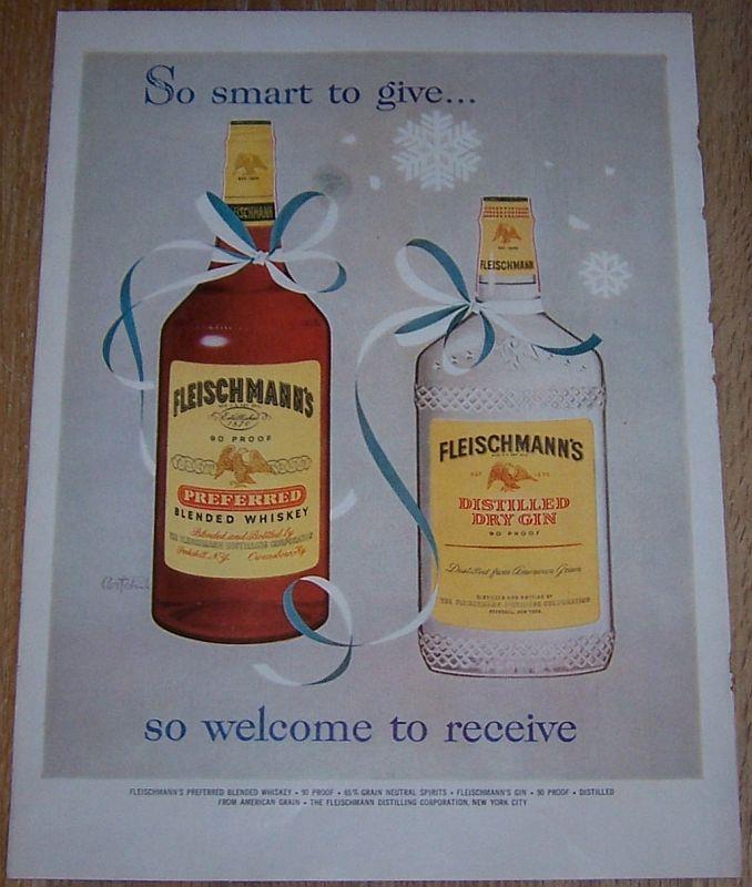 Advertisement - 1957 Fleischmann's Blended Whiskey and Gin Life Magazine Color Christmas Advertisement
