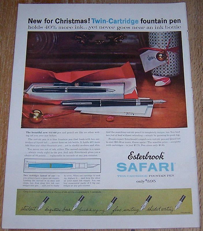 Advertisement - 1957 Esterbrook Safari Pen and Pencil Life Magazine Color Christmas Advertisement