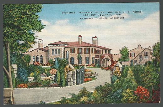 Postcard - Stonedge, Residence of Mr. Mrs. J.B. Pound, Lookout Mountain, Tennessee
