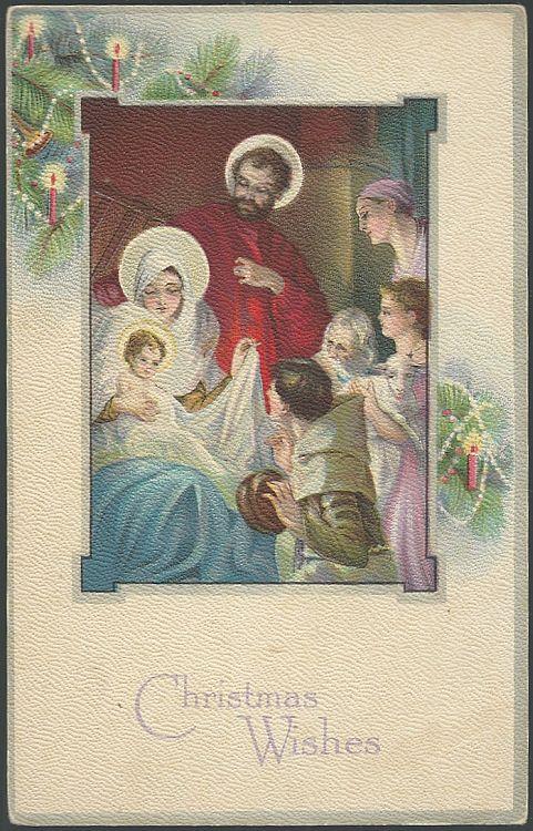 Postcard - Religious Christmas Wishes Postcard with Mary, Joseph, and Baby Jesus