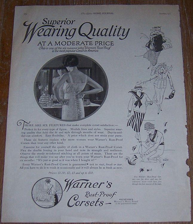 Image for 1921 LADIES HOME JOURNAL WARNER'S RUST PROOF CORSETS ADVERTISEMENT
