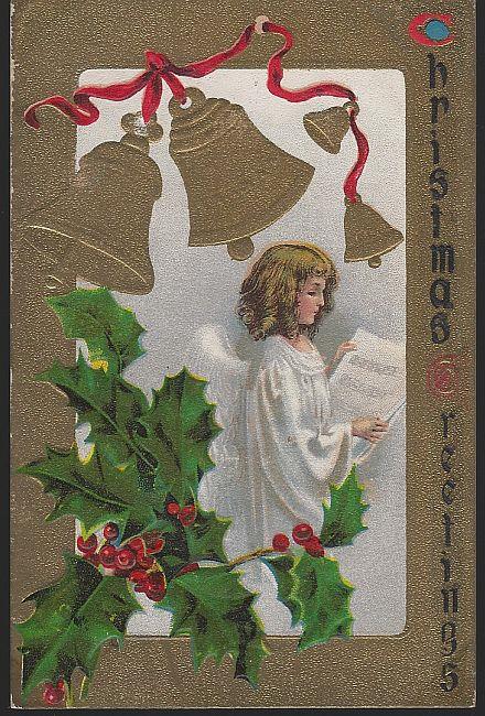 Postcard - Christmas Greetings Postcard with Angel and Bells