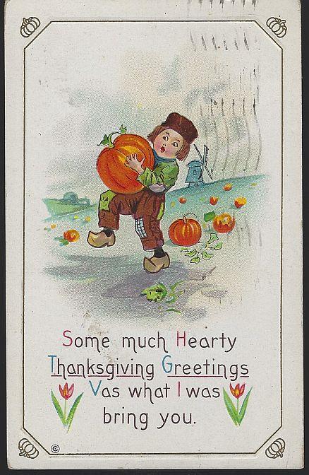 Postcard - Thanksgiving Greetings Postcard with Dutch Boy